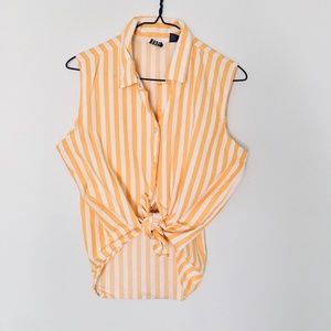 Vintage Style Yellow Striped Button Collared Tank